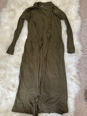 Free People Olive Green Long Open-Front Cardigan